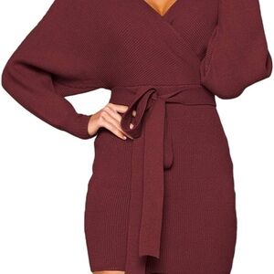 Burgundy Knit Wrap Dress